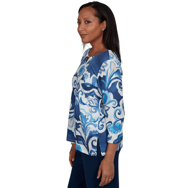 Womens Alfred Dunner Good To Go Exploded Paisley Split Neck Top