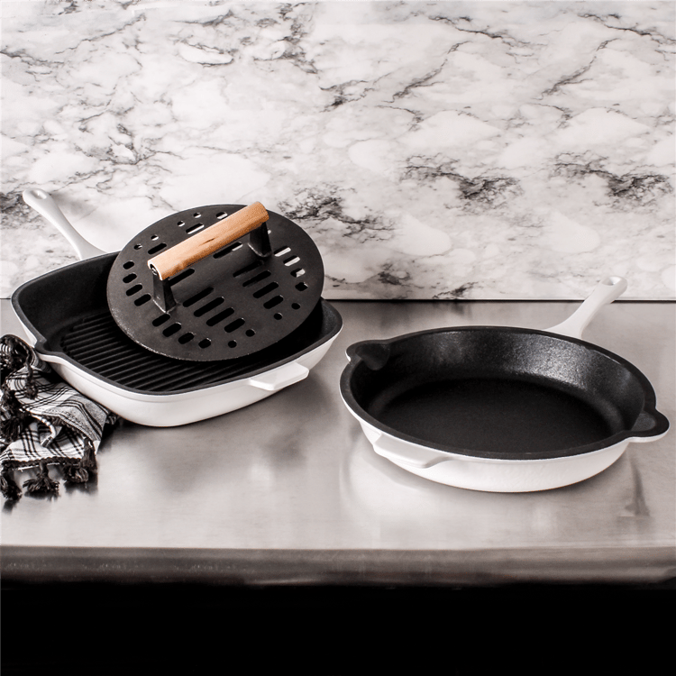 BergHOFF Neo 3pc. Cast Iron Fry & Grill Pan Set with Steak Press