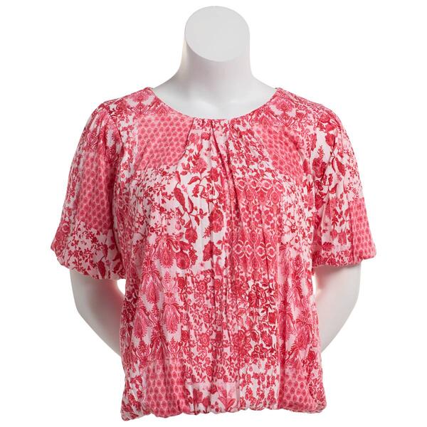Womens Almost Famous Elbow Sleeve Round Neck Top - Pink - image 