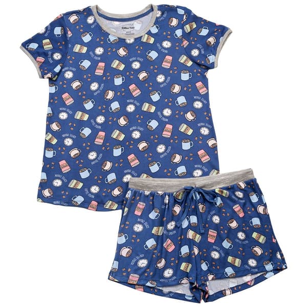 Juniors Pillow Talk Short Sleeve Coffee Cups Boxer Pajama Set - image 