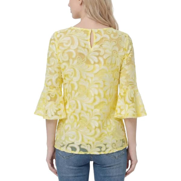Womens NY Collection Flounce Sleeve Scroll Embroidery Blouse