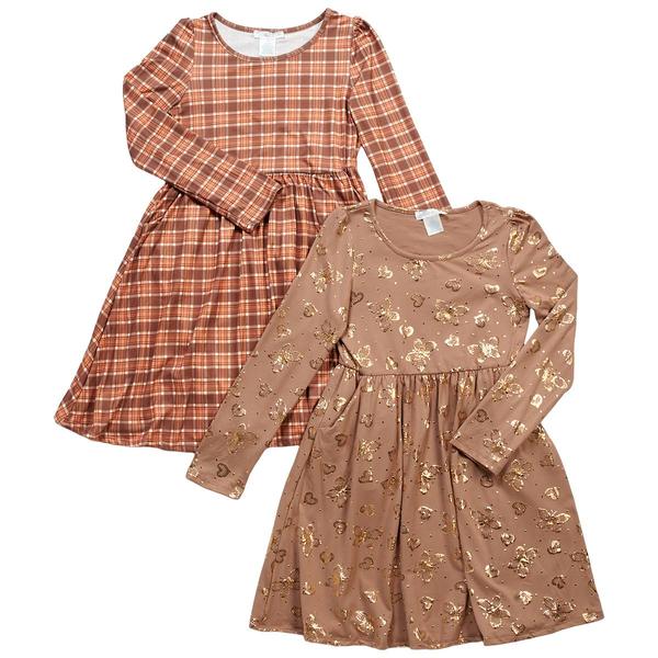 Girls (7-16) Emma & Elsa 2pk. Long Sleeve Plaid/Butterfly Dresses - image 