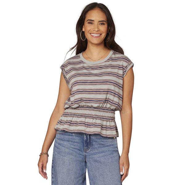 Womens Democracy Roll Cuff Sleeve Peplum Hem Knit Top - image 