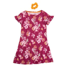 Girls &#40;4-6x&#41; One Step Up Short Sleeve Plum Dress w/ Scrunchie