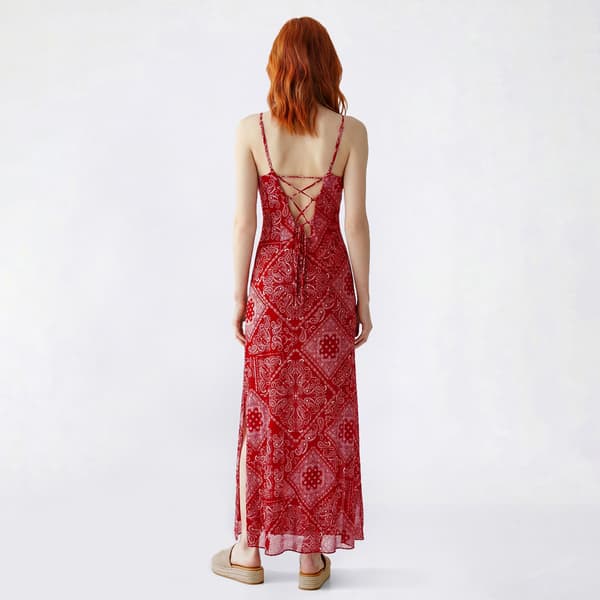 Juniors No Comment Mesh Lace Up Back Maxi Dress w/ Slit - Bias