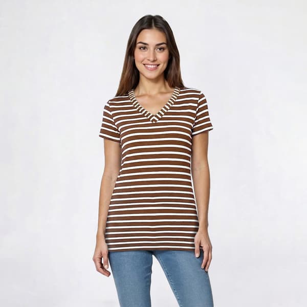 Womens Hasting & Smith Short Sleeve Stripe V Neck Tee