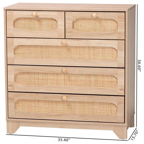 Baxton Studio Elsbeth Oak Brown Wood 5-Drawer Storage Cabinet