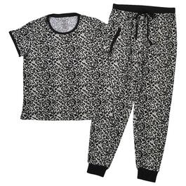Juniors Pillow Talk Short Sleeve Leopard Jogger Pajama Set