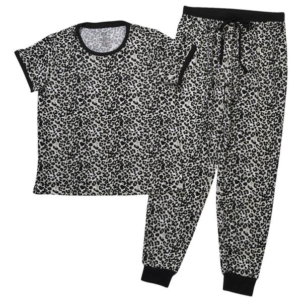 Juniors Pillow Talk Short Sleeve Leopard Jogger Pajama Set - image 