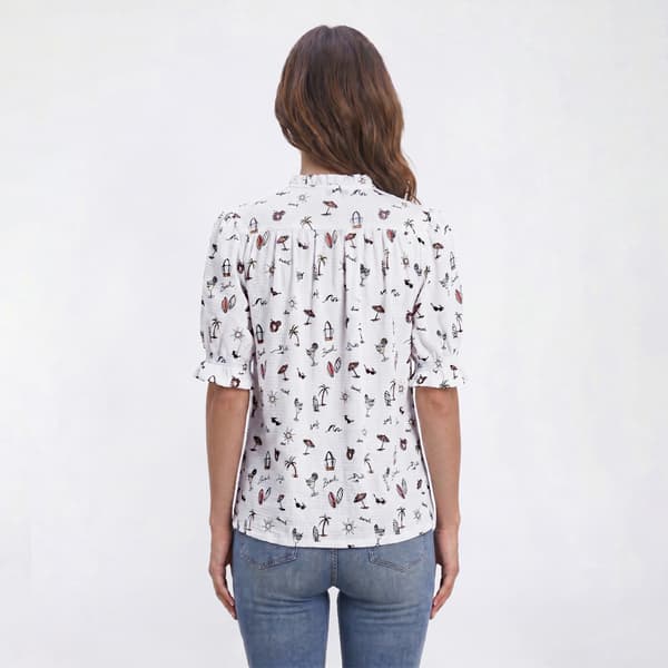 Womens Emily Daniels Beach Motif Waffle Button Front Blouse