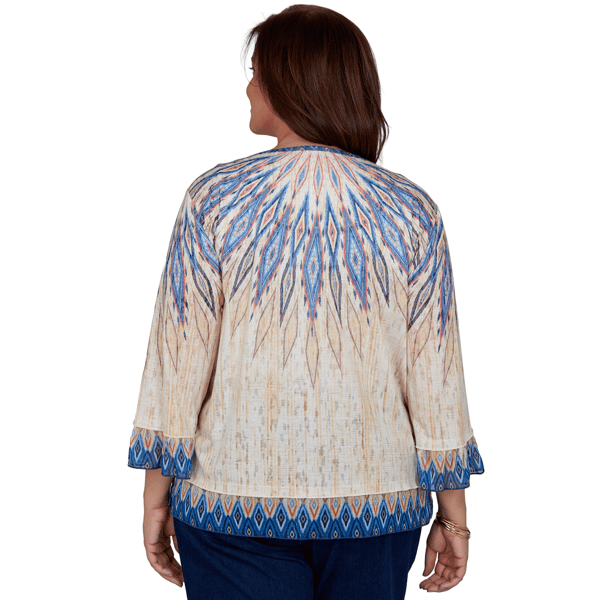 Plus Size Alfred Dunner Tuscany 3/4 Sleeve Ikat Burnout Blouse