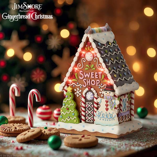 Jim Shore Gingerbread LED Sweet Shop Christmas Figurine