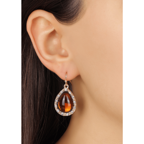 1928 Gold-Tone Topaz Teardrop Wire Earrings