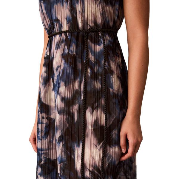 Womens Calvin Klein Sleeveless Boat Neck Blur Floral Midi Dress