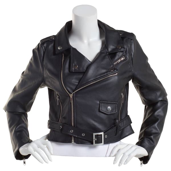 Juniors Ashley Moto Solid Jacket with Belt - image 