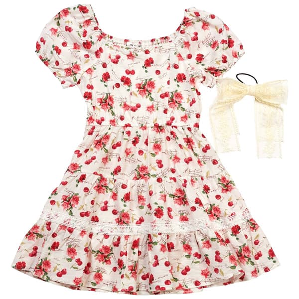 Girls (7-16) As You Wish Floral & Lace Dress with Hair Bow