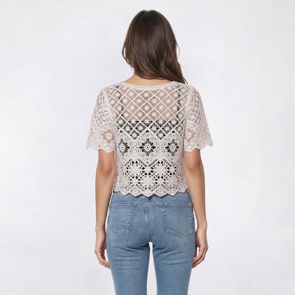 Womens Rabbit Rabbit Rabbit Crochet Button V Neck Shrug
