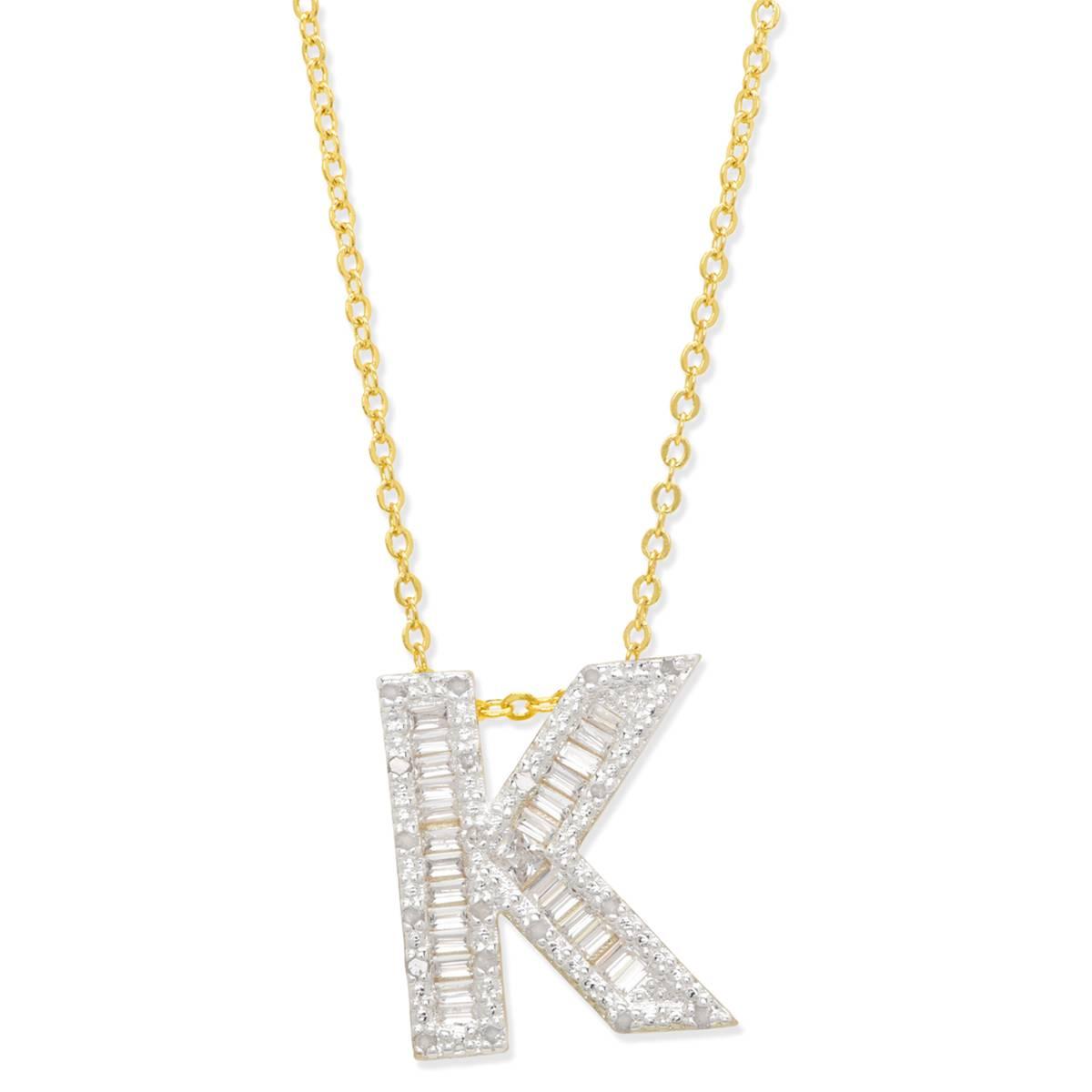 Gianni Argento Gold Plated Diamond Baguette Initial K Necklace