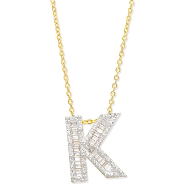Gianni Argento Gold Plated Diamond Baguette Initial K Necklace - image 