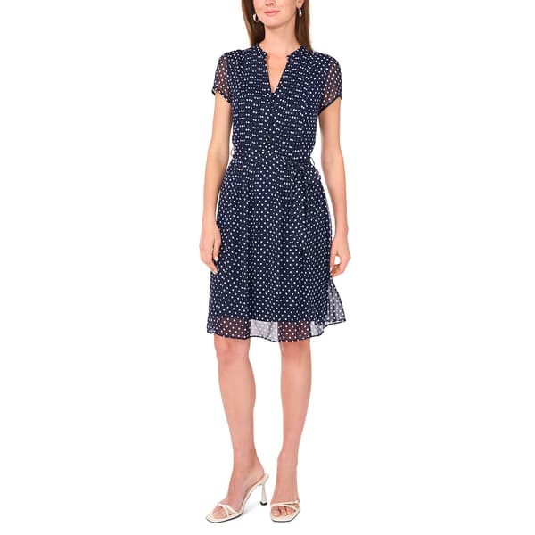 Womens MSK Short Sleeve Dot Chiffon Pintuck A-Line Dress - image 