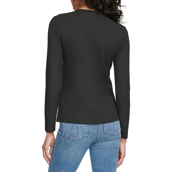 Womens Calvin Klein Long Sleeve Smocked Abstract Cutout Knit Tee