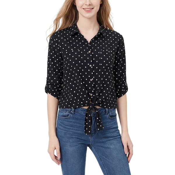 Plus Size NY Collection 3/4 Sleeve Dots Casual Button Down - image 