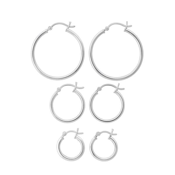 Forever New 3pr. Sterling Silver Graduated Endless Hoop Earrings - image 