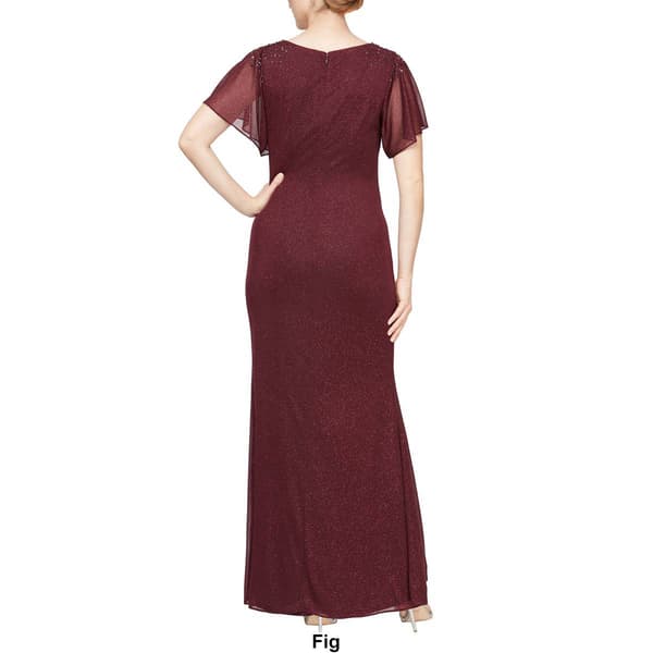 Petite SLNY Flutter Sleeve Solid Glitter Mesh Maxi Dress