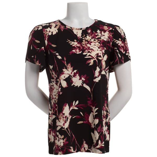 Petite Anne Klein Short Tulip Sleeve Allover Floral Blouse