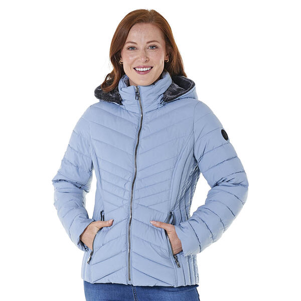 Womens Nautica Short Stretch Puffer w/Faux Fur Lined Hooded Coat - image 