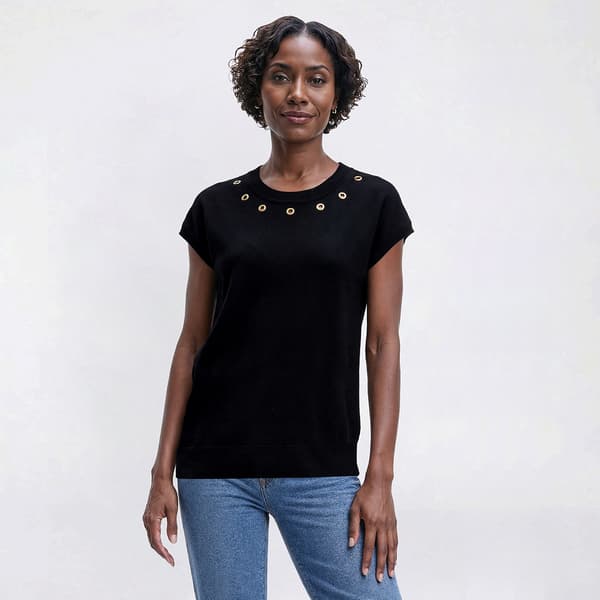 Womens Rio & Rian Extended Sleeve Solid w/ Gold Grommet Sweater - image 