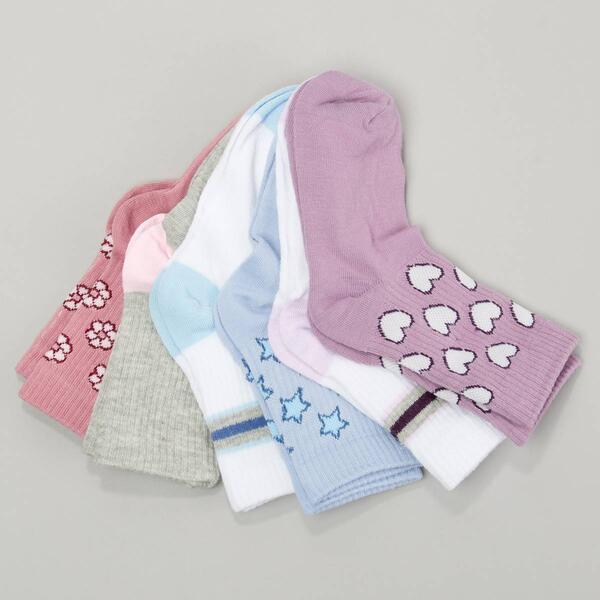 Girls Capelli&#40;R&#41; New York 6pr. Heart Star & Floral Rib Crew Socks - image 