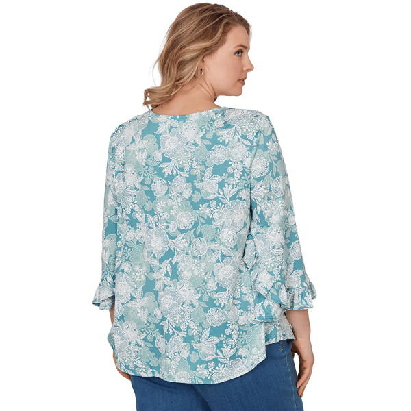 Plus Size Ruby Rd. Renaissance Romance 3/4 Ruffle Sleeve Blouse - image 