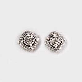 Marsala 1/20ctw. Diamond Square Silver Post Earrings