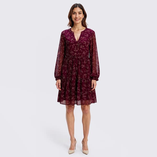 Womens Perceptions Long Sleeve Floral Chiffon Babydoll Dress - image 