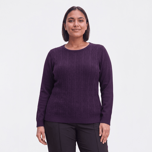 Plus Size Napa Valley Long Sleeve Cable Knit Front Sweater