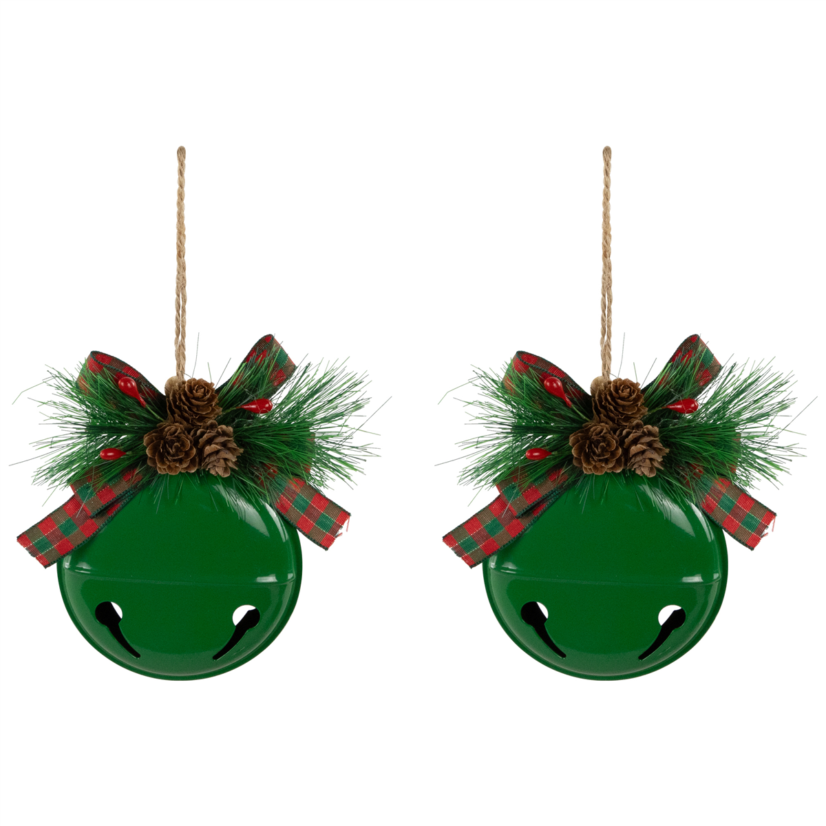 Northlight 2pk. Green Jingle Bells with Bows Christmas Ornaments