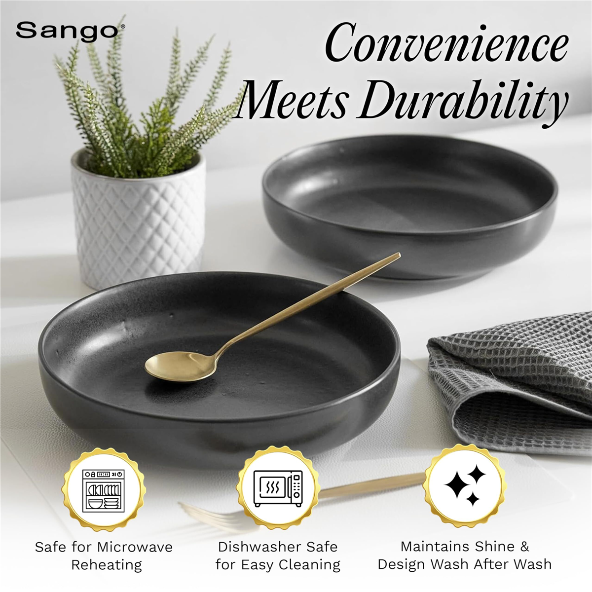 Sango Anderson Black 10in. Large Ceramic Serving Bowl - Set of 2