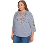 Plus Size Alfred Dunner El Paso Floral Stripe Side Ruched Blouse - image 3
