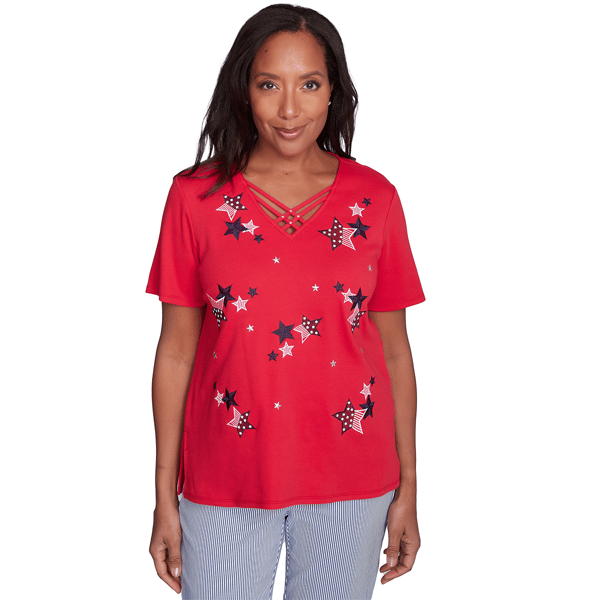 Womens Alfred Dunner Land of the Free Stars Criss-Cross Tee - image 
