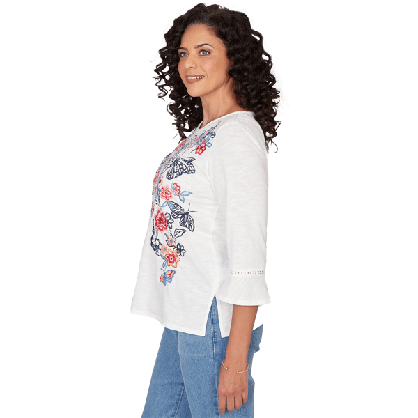 Womens Alfred Dunner Austin Floral Butterfly Embroidery Blouse