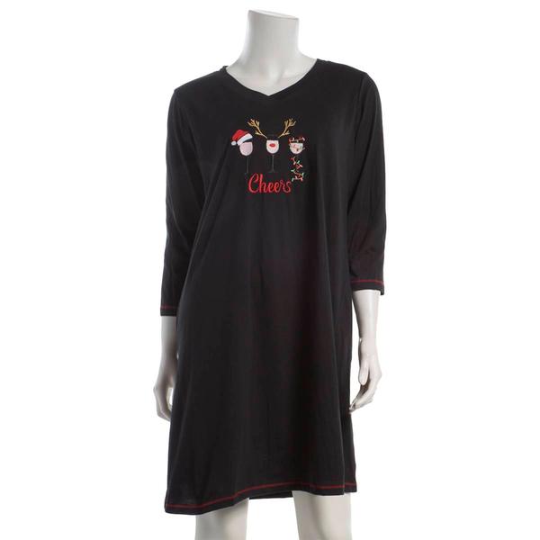 Womens Rene Rofe 3/4 Sleeve Cheers Holiday Cocktails Nightshirts