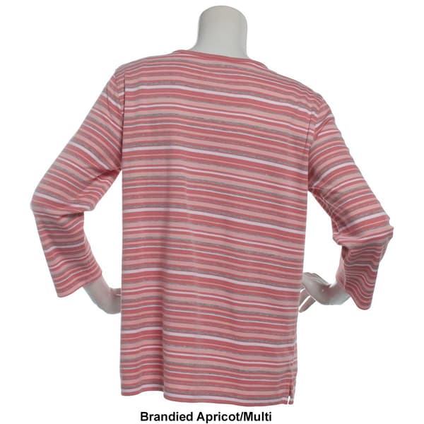 Petite Hasting & Smith 3/4 Sleeve Stripe Open Crewneck