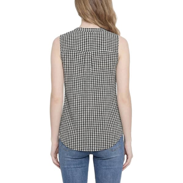 Petite NY Collection Sleeveless Houndstooth Twist Hem Blouse