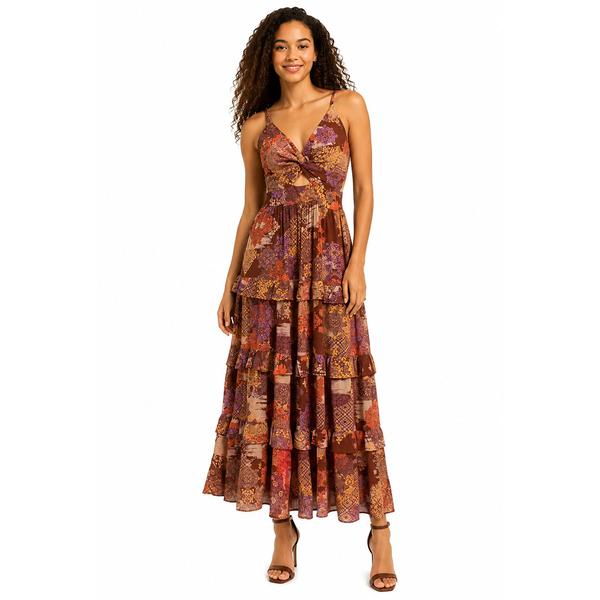 Juniors Angie Floral Gauze Twist Front Tier Maxi Dress