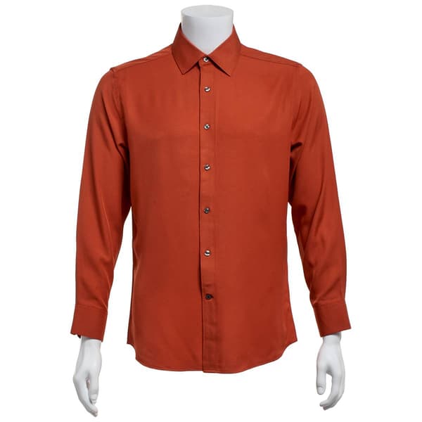 Mens Bill Blass Essentials Slim Fit Twill Dress Shirt-Terra Cotta - image 