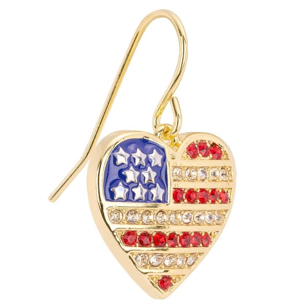Athra 14kt. Gold over Brass Heart USA Flag Drop Earrings