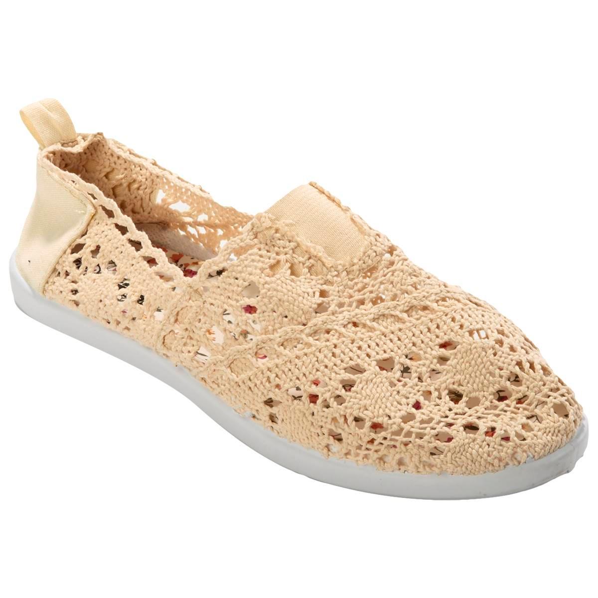 Womens Ashley Blue Crochet Center Gore Slip On Flats