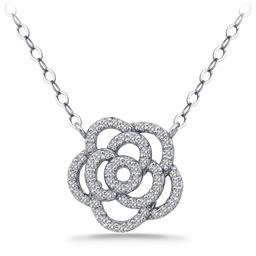 Designs by FMC Sterling Silver CZ Pave Rose Pendant