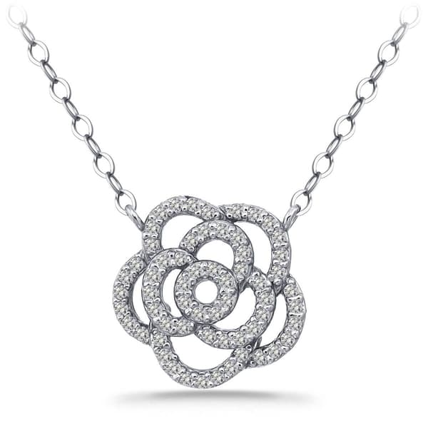 Designs by FMC Sterling Silver CZ Pave Rose Pendant
